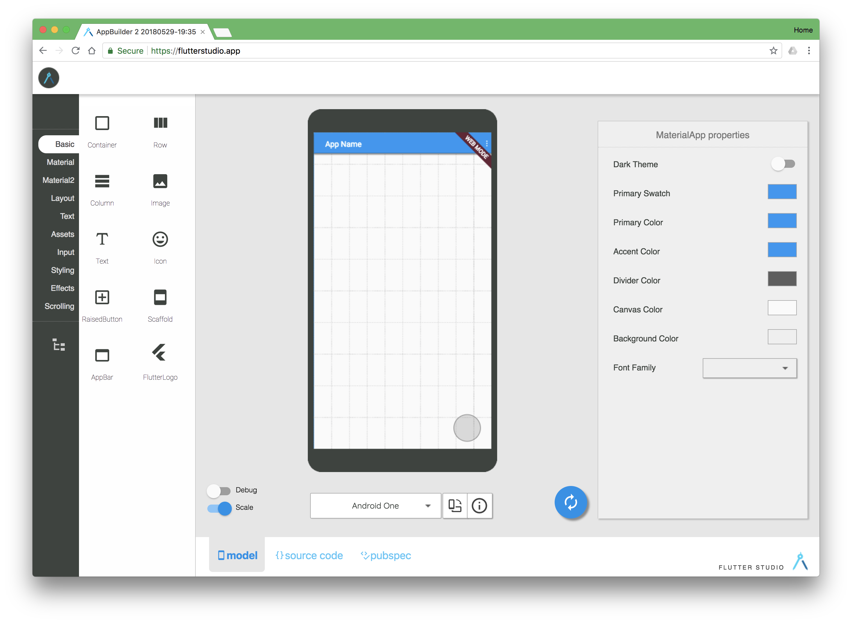 Flutter Studio, a web-based community tool for building Flutter screens
